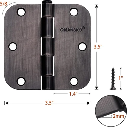 Miniatura 2 de Paquete de 6 bisagras para puerta, bisagras de bronce frotado con aceite de 3.5 x 3.5 pulgadas para madera con esquinas de radio de 5/8'', bisagras