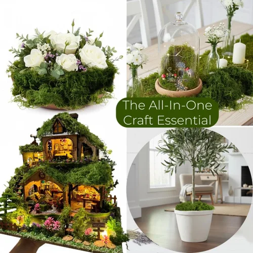 Miniatura 4 de USMOLA Musgo verde falso de 16 onzas para manualidades, musgo artificial para decoración de plantas en maceta, musgo a granel para uso en interiores