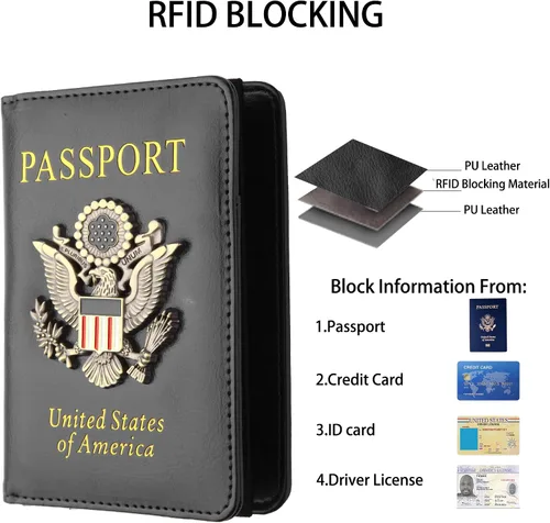 Miniatura 4 de GDTK - Portapasaportes de piel, funda para pasaporte con bloqueo RFID - Cartera para documentos de viaje, m