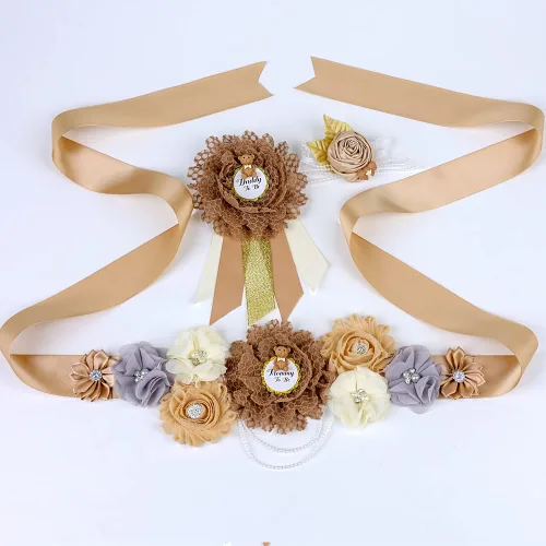 Miniatura 16 de Faja de maternidad para baby shower, juego de pines de ramillete para mamá para ser papá para ser padre (girasol amarillo)