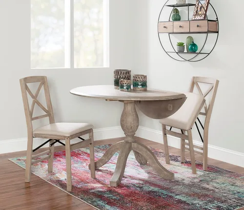 Miniatura 2 de Keira Silla plegable de madera gris lavado con asiento tapizado beige y respaldo clásico de madera X por Linon