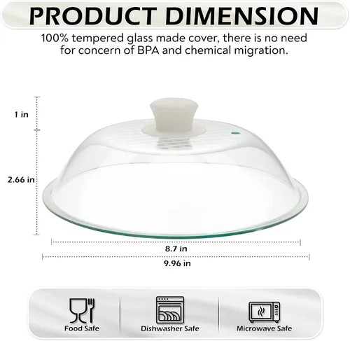 Miniatura 2 de OEC Cubierta de vidrio templado para salpicaduras de microondas, 10 pulgadas (diámetro interior de 8.7 pulgadas), resistente al calor, tapa