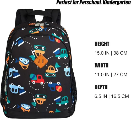 Miniatura 5 de JinBeryl Mochila para niños pequeños de 15 pulgadas, mochila para niños preescolares o jardín de infantes, con correa para el pecho, Caricatura