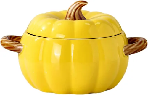 Miniatura 10 de Olla holandesa con tapa, cacerola de postre de cerámica de calabaza, mini fuente para hornear, lindo cuenco de calabaza, olla holandesa de cerámica