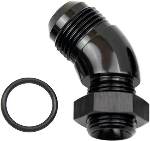 Miniatura 25 de 45 grados 4AN macho Flare a 4AN ORB puerto adaptador de flujo completo aluminio negro