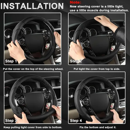 Miniatura 8 de Cubierta de volante de cuero de microfibra GIANT PANDA para Honda Accord, Civic, CR-V, HR-V, Pilot (patrón de diamante negro tamaño estándar)