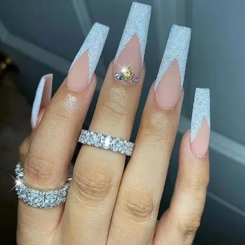 Miniatura 7 de Hkanlre - Uñas postizas cortas a presión con forma de almendra, uñas falsas de acrílico blancas brillantes, uñas postizas de cobertura completa