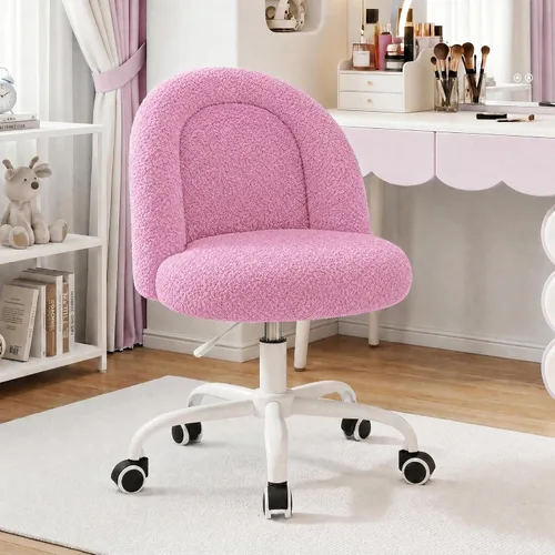 Miniatura 11 de DurayLoly - Silla de tocador, silla de maquillaje de vellón suave con ruedas silenciosas, altura ajustable y giro de 360°, diseño sin brazos que