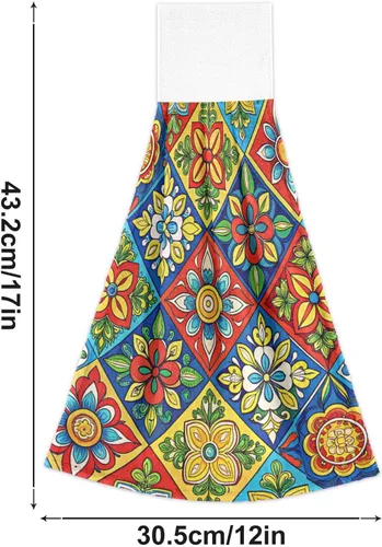 Miniatura 3 de 2 toallas de mano colgantes suaves y absorbentes con patrón de talavera mexicana para cocina y baño