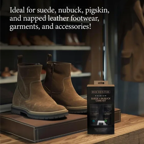 Miniatura 4 de Rochester Kit de cuidado de gamuza + nobuck premium, surtido de limpiador de zapatos con protector de gamuza y nobuck y cepillo de zapatos de lujo