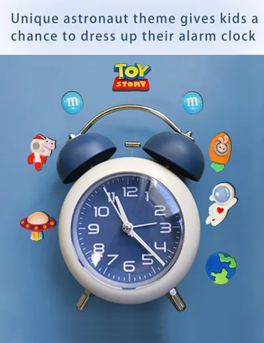 Miniatura 6 de Reloj despertador para niños, reloj analógico para niños, relojes despertadores para dormitorios con personas que duermen mucho con calcomanías