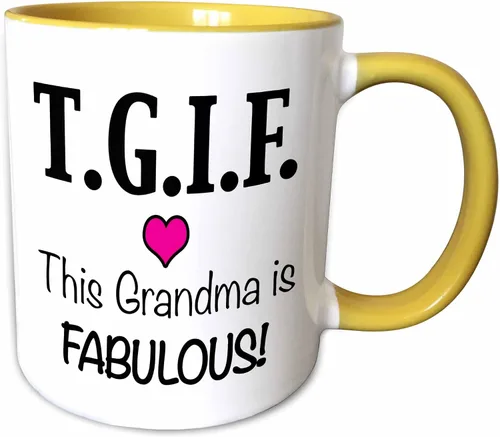 Miniatura 11 de 3dRose TGIF This Grandma is Fabulous, Pink 11oz Two-Tone Green Mug