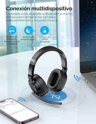 Miniatura 2 de TECKNET Auriculares Bluetooth para Camioneros, Auriculares Inalámbricos de Una y Dos Orejas con Micrófono para Trabajo con Cancelación de Ruido, 50