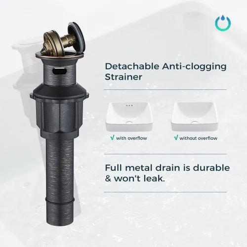 Miniatura 6 de FORIOUS Grifo de baño de bronce aceitado con un solo agujero, grifo de lavabo de baño de una sola manija de 1 o 3 agujeros con drenaje desplegable