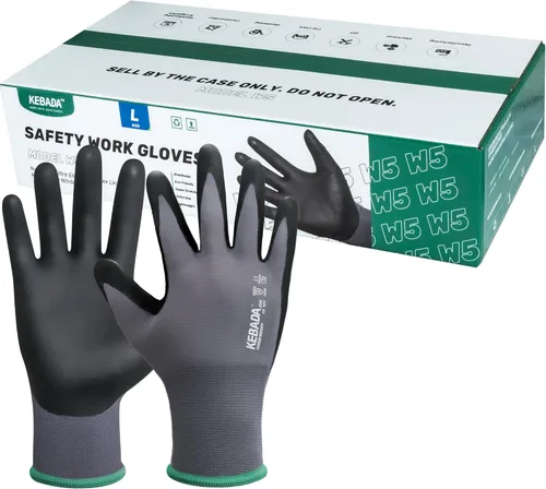 Miniatura 13 de Kebada W2 - Guantes de trabajo unisex, aptos para pantalla táctil, con agarre, elásticos, recubiertos de nitrilo, para jardinería, manejo de Gris
