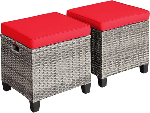 Miniatura 13 de Tangkula - 2 asientos otomanos de patio, mesa lateral de ratán PE tejido a mano de Patiojoy con cojín extraíble y espacio de almacenamiento oculto
