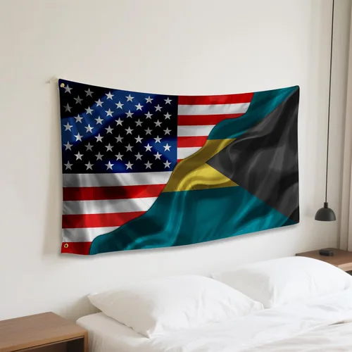 Miniatura 7 de Banderas de las Bahamas de Estados Unidos y las Bahamas de Estados Unidos de América y las Bahamas de 3 x 5 pies de doble cara impresas con 2 ojales