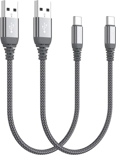 Cable USB C corto (paquete de 2 unidades de 0.5 pies), cargador USB tipo C, cable de carga rápida trenzado de nailon compatible con iPhone 16/15