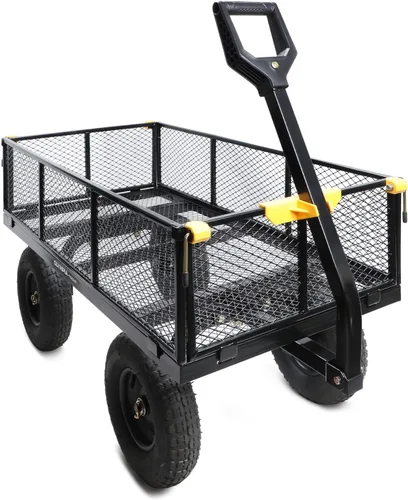Olympia Tools Carrito de jardín de acero de 1,000 libras y 6 pies cúbicos, carro resistente, con lados de malla extraíbles para convertir en carros