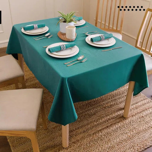 Miniatura 2 de Encasa XO Mantel rectangular de lona de algodón de 56 x 84 pulgadas, lavable a máquina, mantel esmeralda para comedor en interiores y exteriores