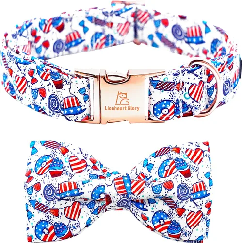 Miniatura 22 de Lionheart glory Collar de perro, Collar de perro para niños con corbatín azul ajustable, Collar con corbata para perros grandes Bandera