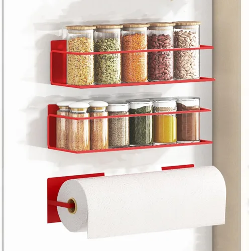 Miniatura 12 de Estante magnético para especias para refrigerador, estante magnético de ahorro de espacio para nevera negro, paquete de 2 con soporte magnético
