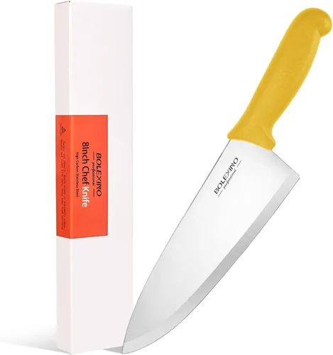 Miniatura 8 de Cuchillo de chef japonés de acero inoxidable de alto carbono de 8 pulgadas, cuchillo de cocina profesional extra afilado y ancho con mango Blanco
