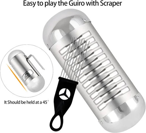 Miniatura 6 de EASTROCK Guiro Instrumento profesional de acero inoxidable Guiro Instrumento de percusión latina Puerto Rico Guiros con raspador para acompañamiento