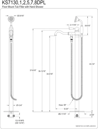 Miniatura 2 de Kingston Brass KS7137DPL Paris - Grifo de bañera (latón cepillado, 43,25 x 9,75 x 6,69 pulgadas)