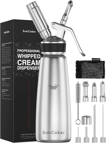 Miniatura 9 de Dispensador profesional de crema batida de acero inoxidable – 1 pinta, incluye 3 boquillas de decoración, cepillo de limpieza y bolsa