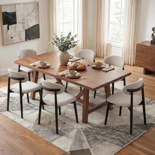 Miniatura 15 de Juego de 2 Sillas de Comedor de Madera Modernas Tapizadas en Tela, Sillas de Cocina de Mediados de Siglo Moderno, Sillas de Comedor de Granja