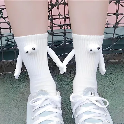 Miniatura 5 de 2 pares de calcetines para parejas, calcetines de tubo medio 3D, calcetines magnéticos para muñecas, calcetines de ojo grande para parejas, amigos