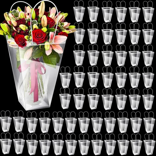 Miniatura 15 de Yexiya 12 bolsas florales grandes transparentes para ramo de flores a granel con asa transparente para regalo de boda, regalo de boda, regalo
