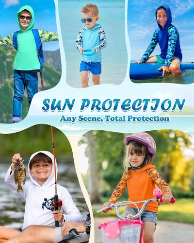 Miniatura 6 de Sudadera con capucha para niños, protección solar UPF 50+, manga larga, protección solar UV, camisa de pesca para niños y jóvenes, camisas de agua