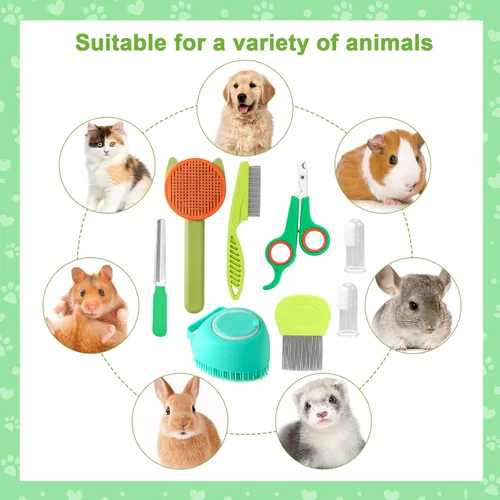 Miniatura 7 de VCZONE Kit de aseo de cepillo para gatos, kit de limpieza automática para mascotas con cortaúñas y lima para mascotas, peine de pulgas, cepillo