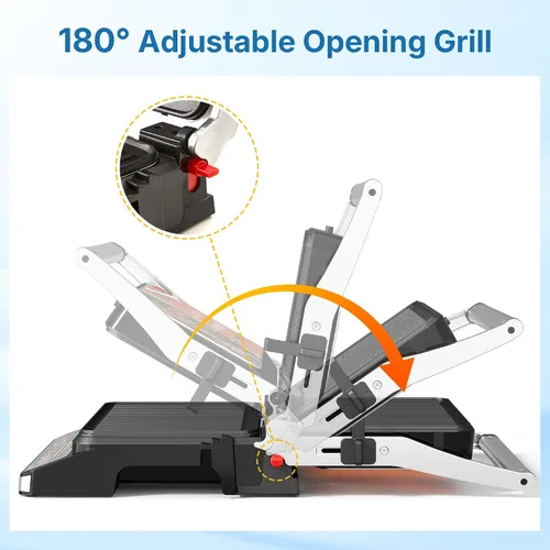 Miniatura 5 de Parrilla y plancha para interiores 3 en 1: apertura plana de 180°, menú preestablecido, sandwichera de prensa Panini eléctrica de 1600 W con placas
