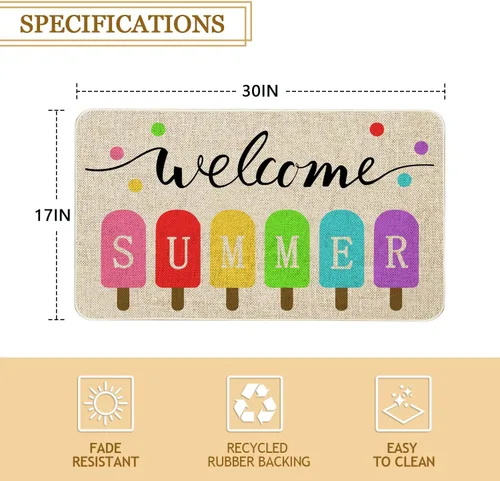 Miniatura 3 de Roszwtit Tapete de verano de 30 x 17 pulgadas, tapete de bienvenida de verano para interiores y exteriores, tapete antideslizante de goma
