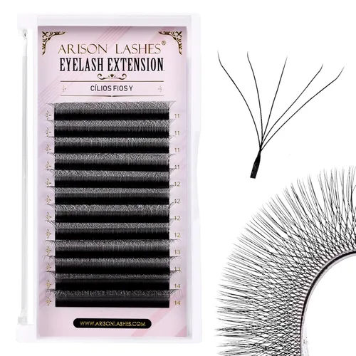 Miniatura 9 de Arison Lashes Extensión de pestañas en forma de W 5D, abanicos prefabricados de volumen suave natural, abanicos de imitación de visón negro mate, 12