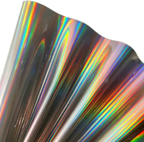Miniatura 20 de 11.8"x53" Tela de cuero sintético holográfica, vinilo reflectante de espejo para lazos para el cabello, bolsas, manualidades de costura (Negro)