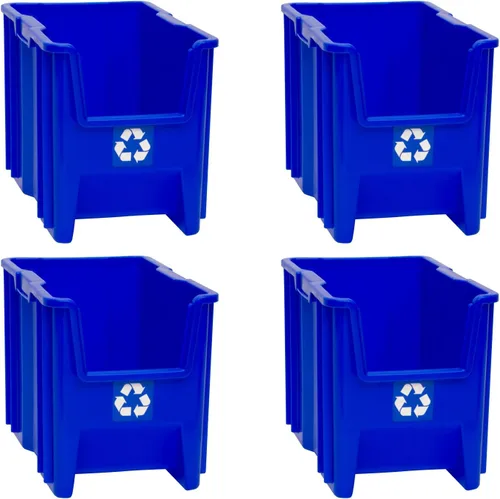 READYSPACE Contenedores de reciclaje de frente abierto, apilables, industriales comerciales, resistentes, 7 galones, paquete de 4, color azul
