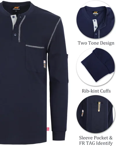 Miniatura 70 de KONRECO Camisas FR para hombre resistentes al fuego/ignífugo CAT2 7oz algodón dos tonos y camisa Henley