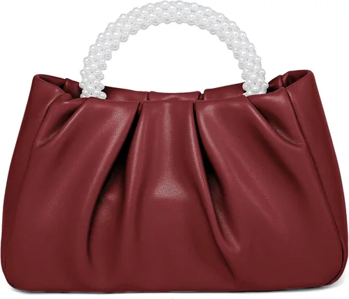 Miniatura 8 de Beatfull Bolso de noche para mujer, bolso de mano pequeño con perlas de cuero suave, bolso fruncido para boda, novia, fiesta, baile de graduación