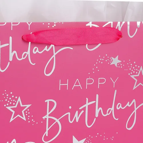 Miniatura 6 de JWSCYSY Bolsa de regalo grande plateada metálica impresa con texto en inglés "Happy Birthday", bolsa de regalo de papel para mujeres y niñas, fiesta