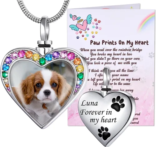 Miniatura 35 de Fanery Sue Collar personalizado para cenizas de mascotas para perros y gatos, foto y texto personalizados, regalo de condolencia, regalo de cremación