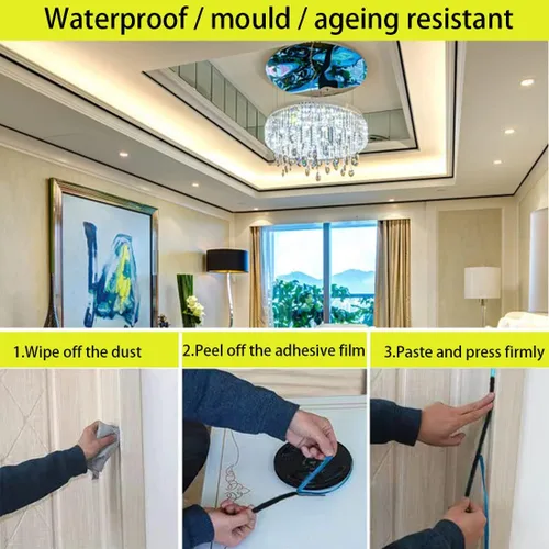 Miniatura 7 de Moldeado flexible de un cuarto redondo autoadhesivo, tira impermeable para calafatear para bordes de pared, bordes de techos, borde de gabinete