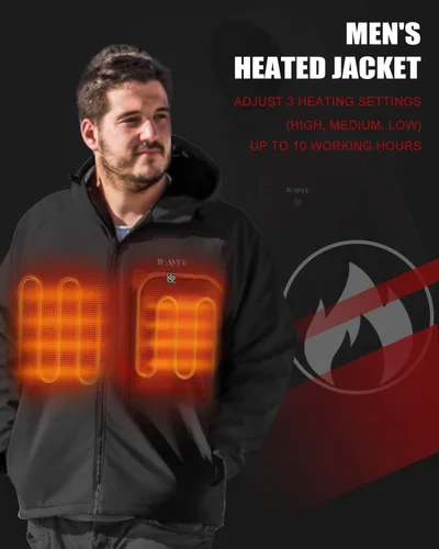 Miniatura 2 de IHAYNER Chaqueta térmica suave para hombre con batería, abrigo de invierno cálido con doble cremallera, múltiples bolsillos, impermeable