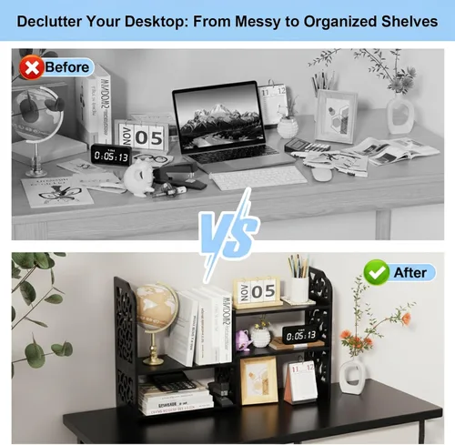 Miniatura 4 de YGYQZ - Estante de almacenamiento de oficina, organizador de escritorio, suministros de escritorio, lindo tocador, organizador ajustable y Negro