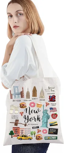 Miniatura 2 de BWWKTOP Bolsa de lona New York - Azul - 14.56 x 12.59 pulgadas - Moda - Viajes - Artículos de tocador - Mujeres y adultos