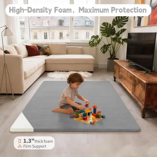 Miniatura 2 de Tapete de juego de terciopelo para bebé, 1.3 pulgadas de grosor, espuma elástica de 47 x 47 pulgadas, con funda de terciopelo extraíble y lavable