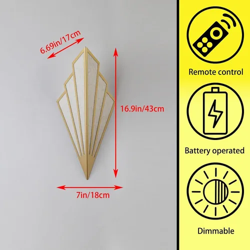 Miniatura 3 de Juego de dos lámparas de pared de estilo moderno, apliques de pared a pilas con control remoto, lámpara de iluminación inalámbrica art deco